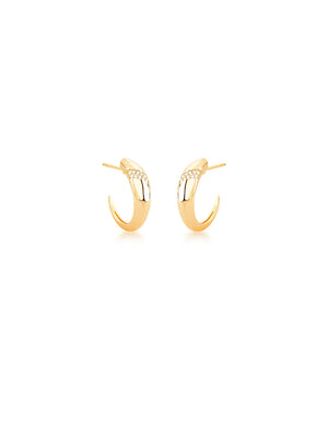 Brinco Argola Meia Lua Detalhe Cravejado Banho Ouro 18k Zircônias