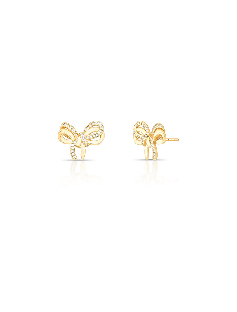 Brinco Laço Duplo Cravejado Banho Ouro 18k Zircônias
