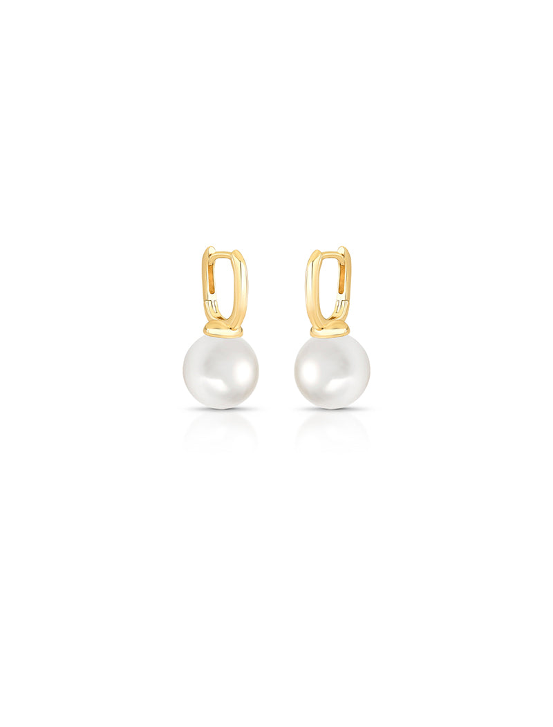Brinco Argolinha Click Banho Ouro 18k Pérola Shell