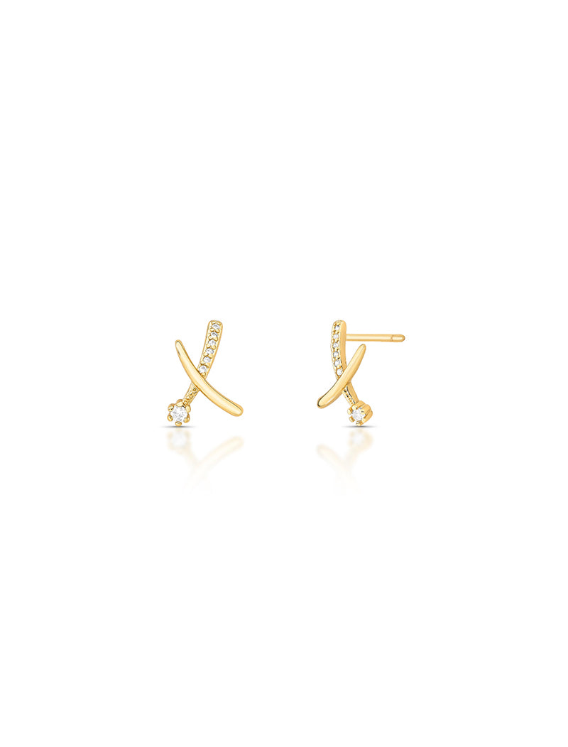 Brinco Cruzado Cravejado Pontinho De Luz Banho Ouro 18k Zircônia