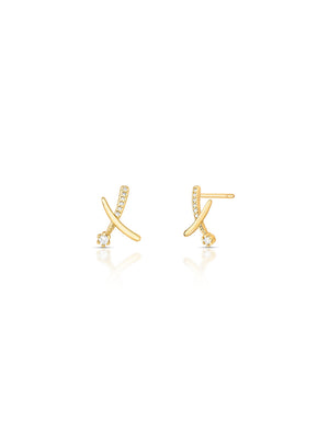 Brinco Cruzado Cravejado Pontinho De Luz Banho Ouro 18k Zircônia