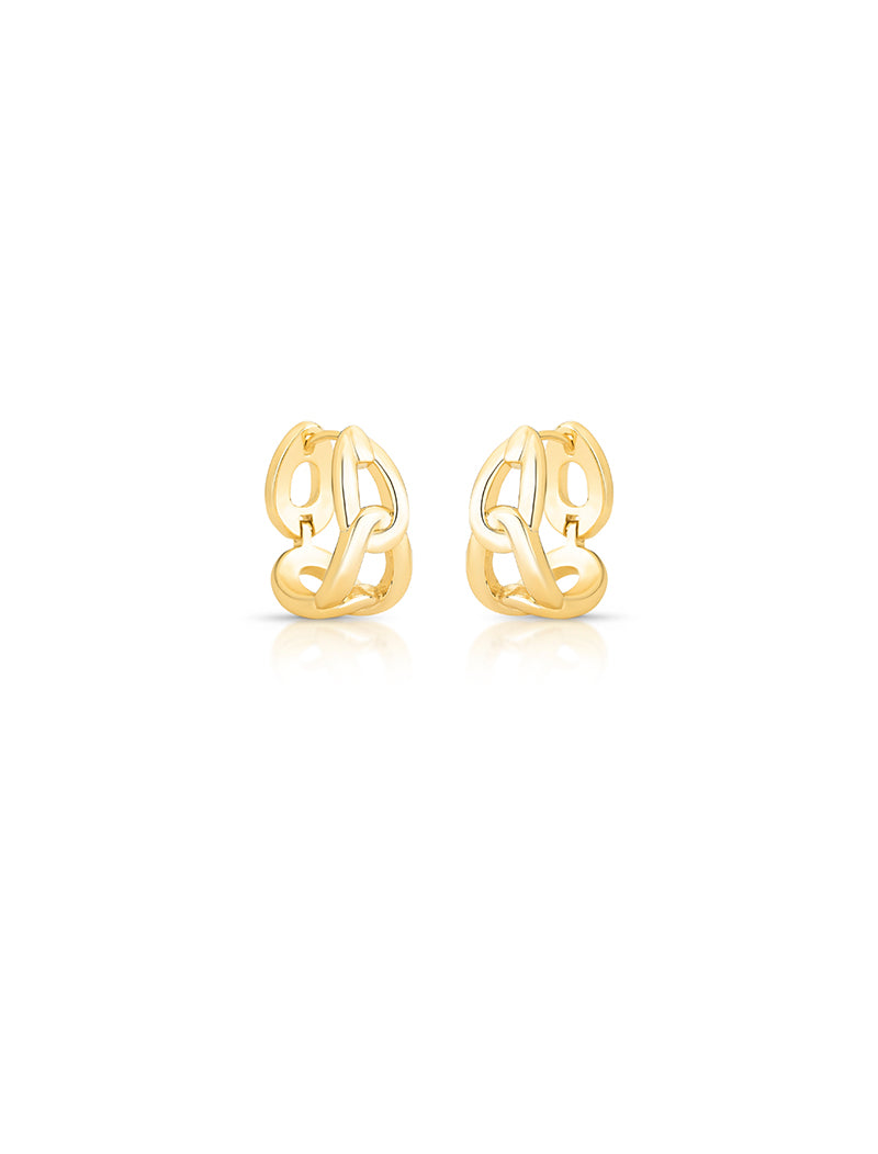 Brinco Argola Elos Vazados Liso Banho Ouro 18k