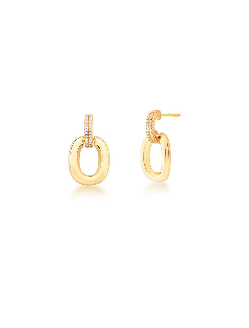 Brinco Oval Base Cravejada Banho Ouro 18k Zircônia
