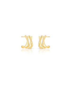 Brinco Fileiras Cruzadas Cravejadas Banho Ouro 18k Zircônia