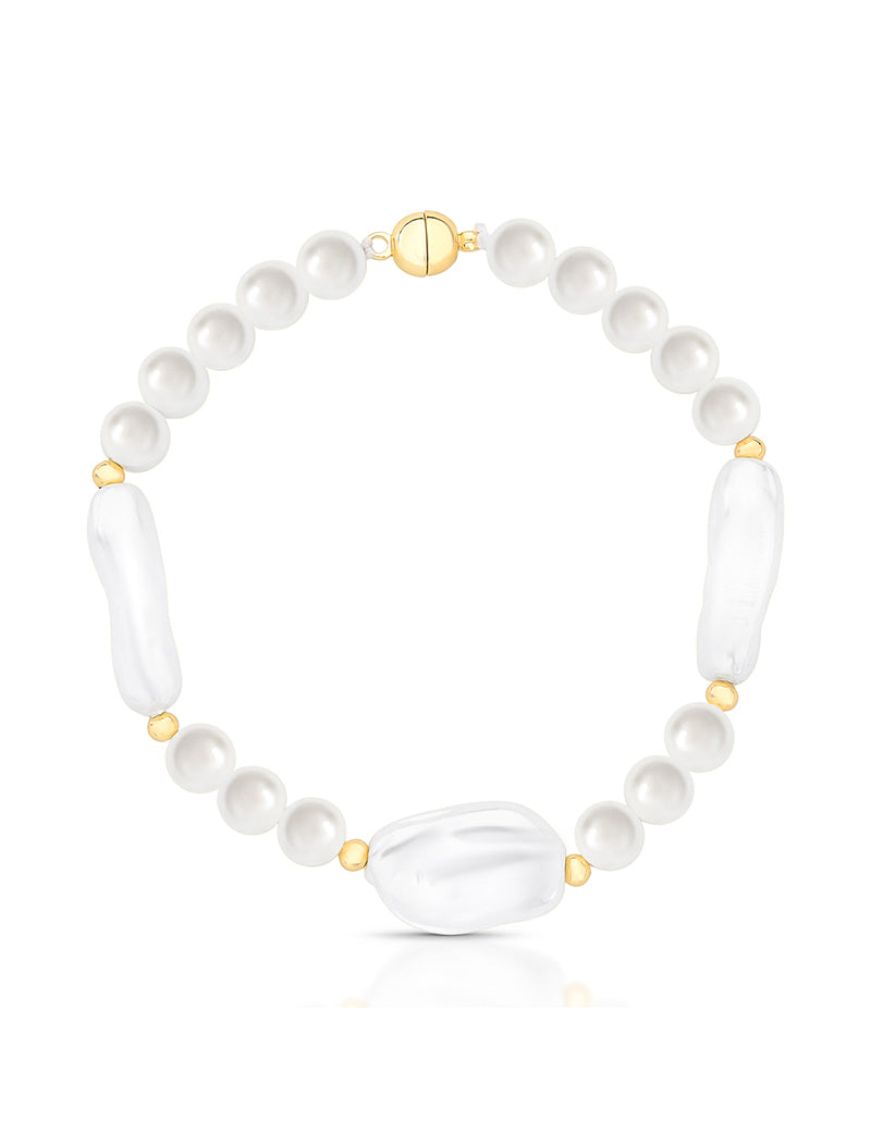 Pulseira Fecho Ímã Banho Ouro 18k Pérola Shell Barroca