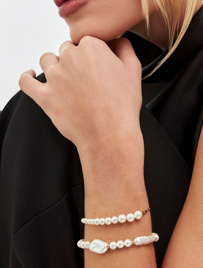Pulseira Fecho Ímã Banho Ouro 18k Pérola Shell Barroca