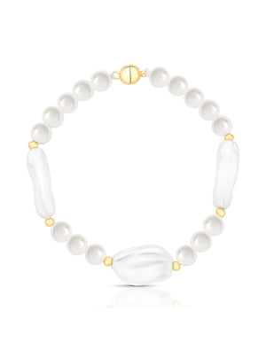 Pulseira Fecho Ímã Banho Ouro 18k Pérola Shell Barroca