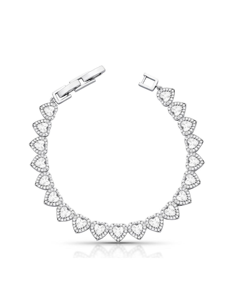 Pulseira Riviera Corações Cravejados Banho Ródio