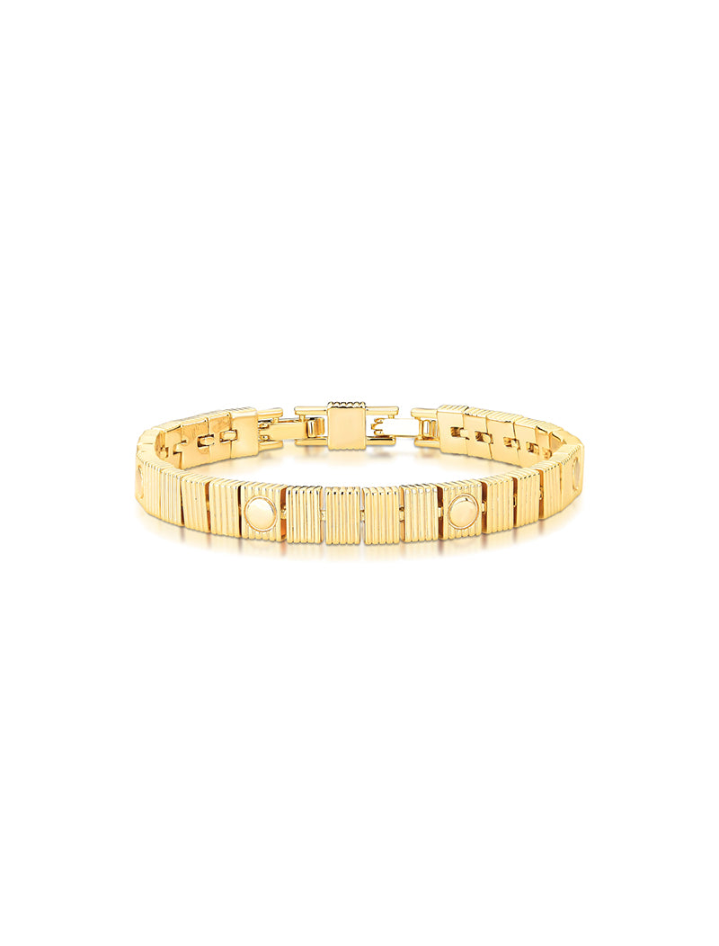 Pulseira Retângulos Texturizados Lisa Banho Ouro 18k