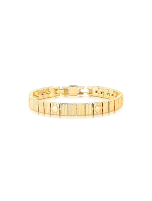 Pulseira Retângulos Texturizados Lisa Banho Ouro 18k