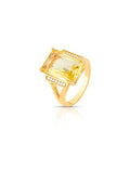 Anel Retangular Lateral Cravejada Banho Ouro 18k Cristal Zircônias