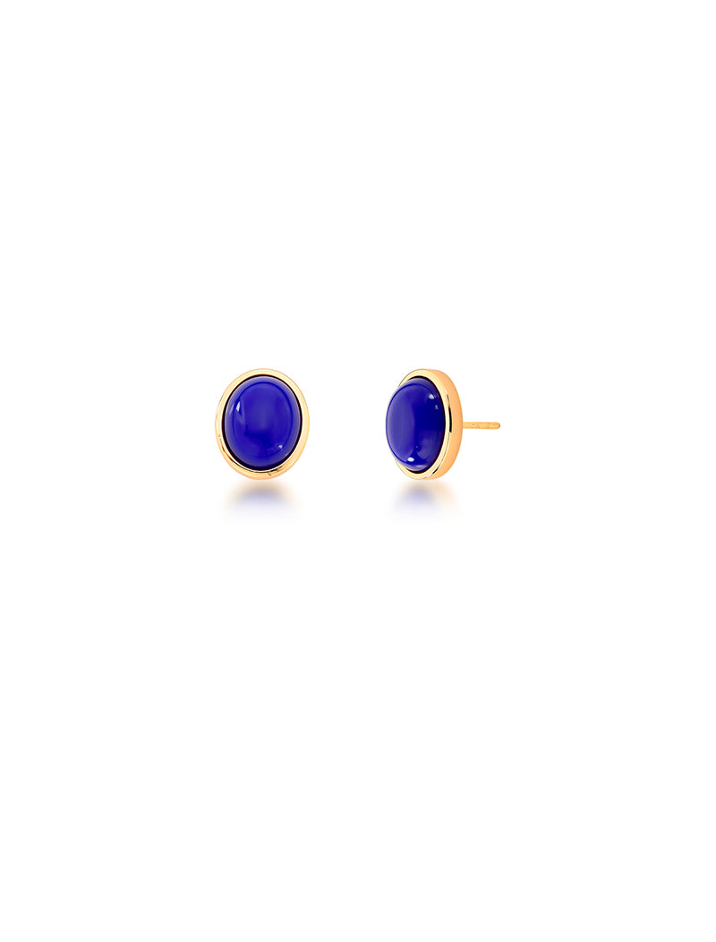 Brinco Oval Banho Ouro 18k Lápis-Lazúli