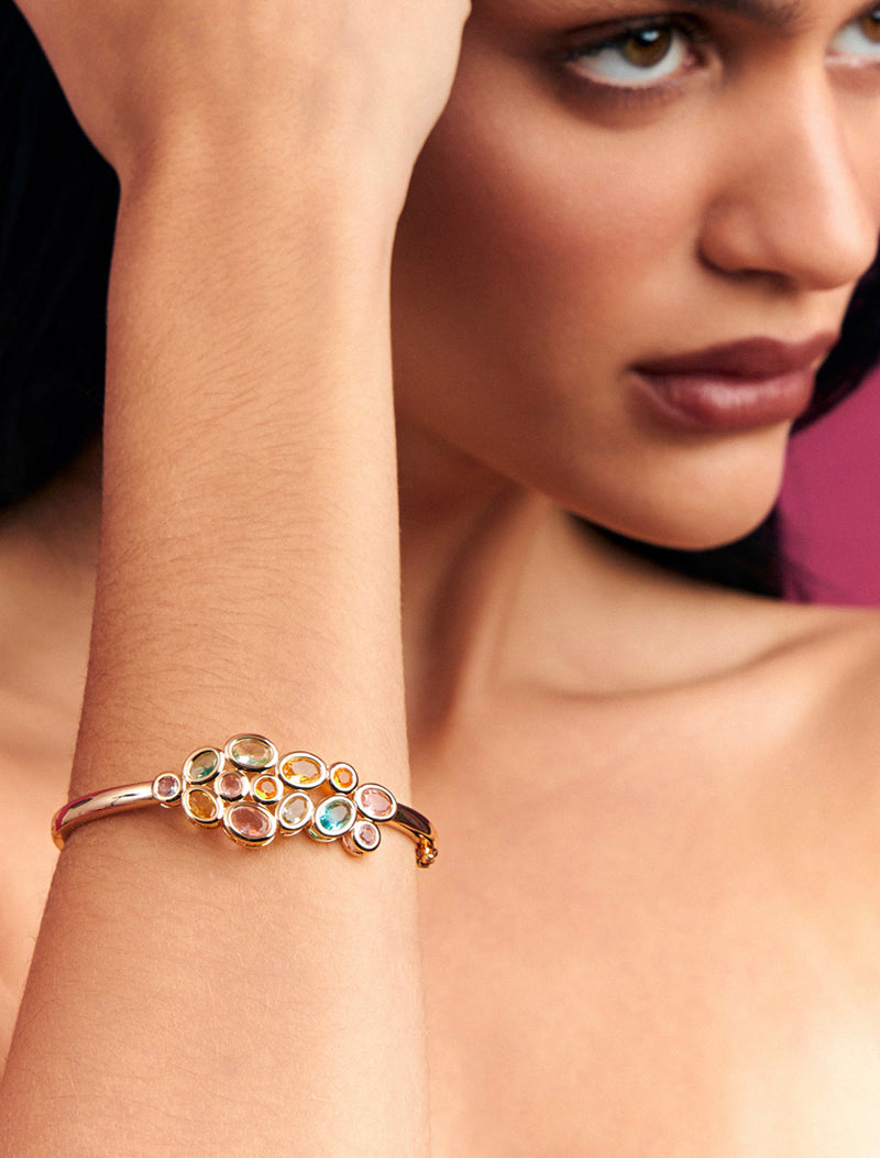 Pulseira Bracelete Cacho Geométrico Banho Ouro 18k Cristais