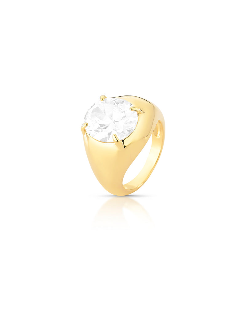 Anel Oval Dedo Mínimo Banho Ouro 18k Zircônia