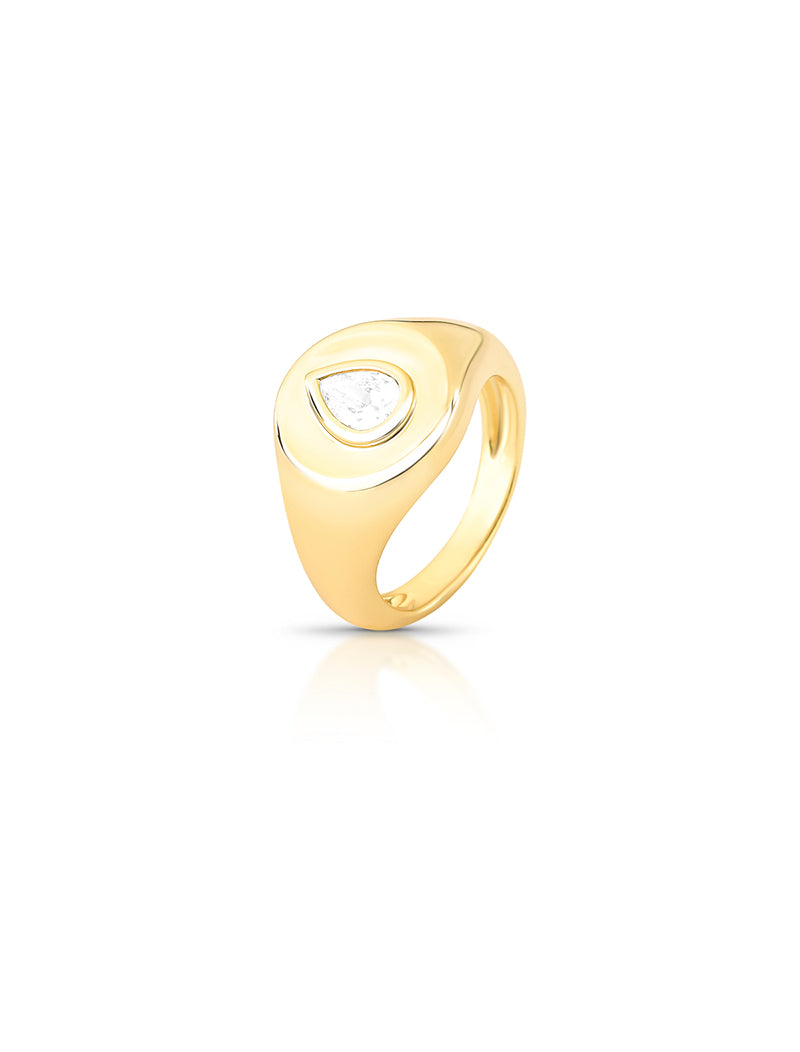 Anel Dedinho Gota Banho Ouro 18k Cristal