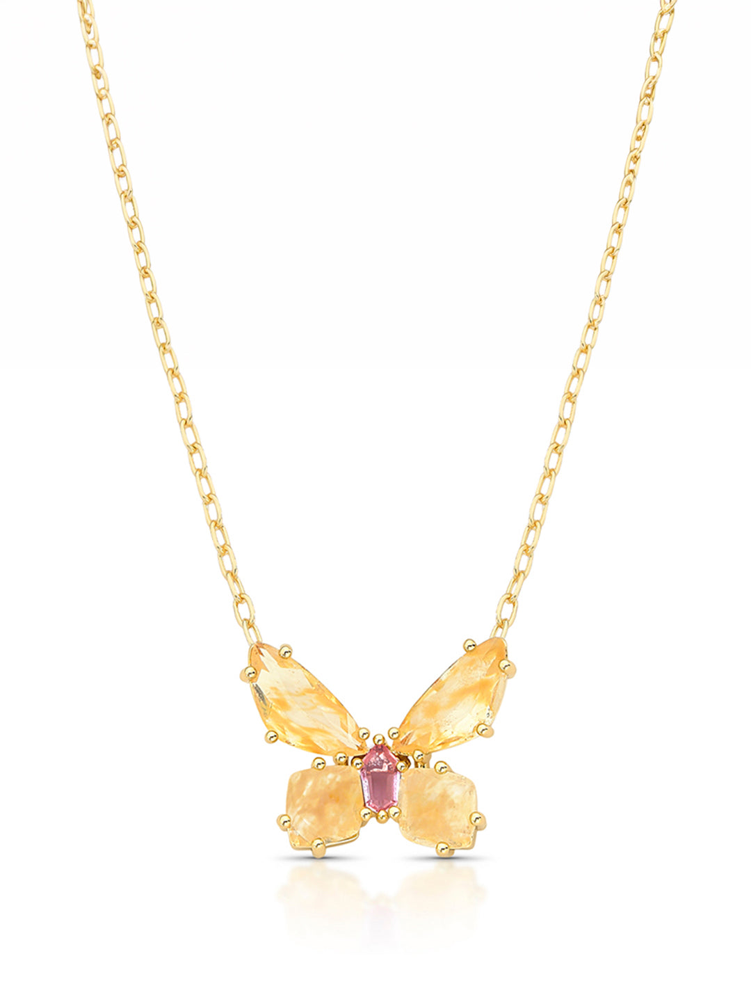 Colar Borboleta Banho Ouro 18k Cristal Rutilo