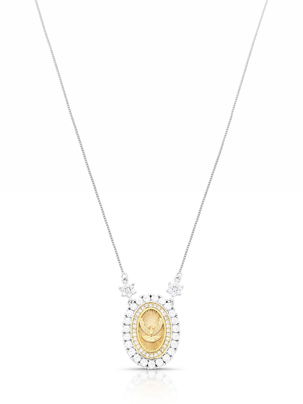 Colar Espírito Santo Oval Cravejado Banho Ródio Zircônia