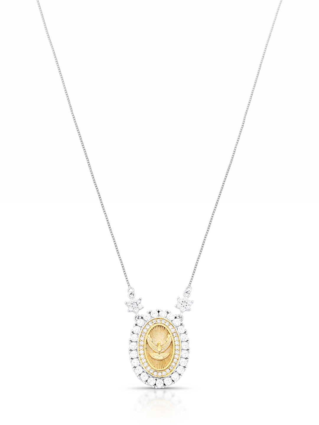 Colar Espírito Santo Oval Cravejado Banho Ródio Zircônia