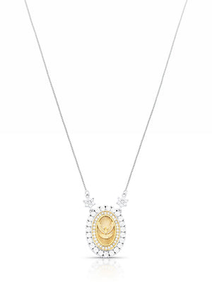 Colar Espírito Santo Oval Cravejado Banho Ródio Zircônia