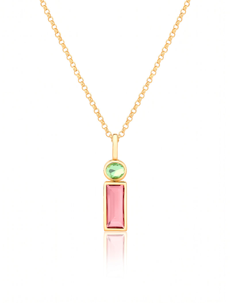 Colar Pingente Oval Retangular Banho Ouro 18k Cristal