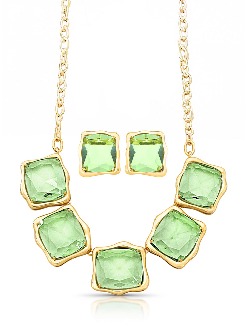 Conjunto Geométrico Orgânico Banho Ouro 18k Cristais