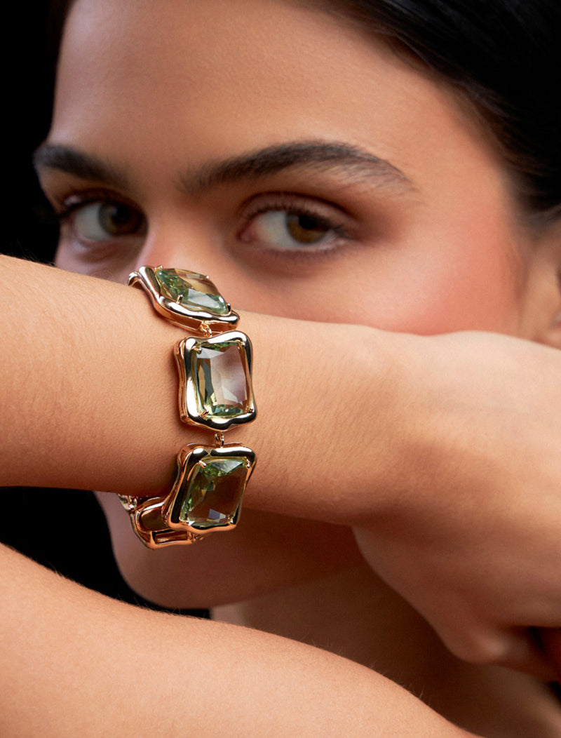 Pulseira Quadrados Orgânicos Banho Ouro 18k Cristais