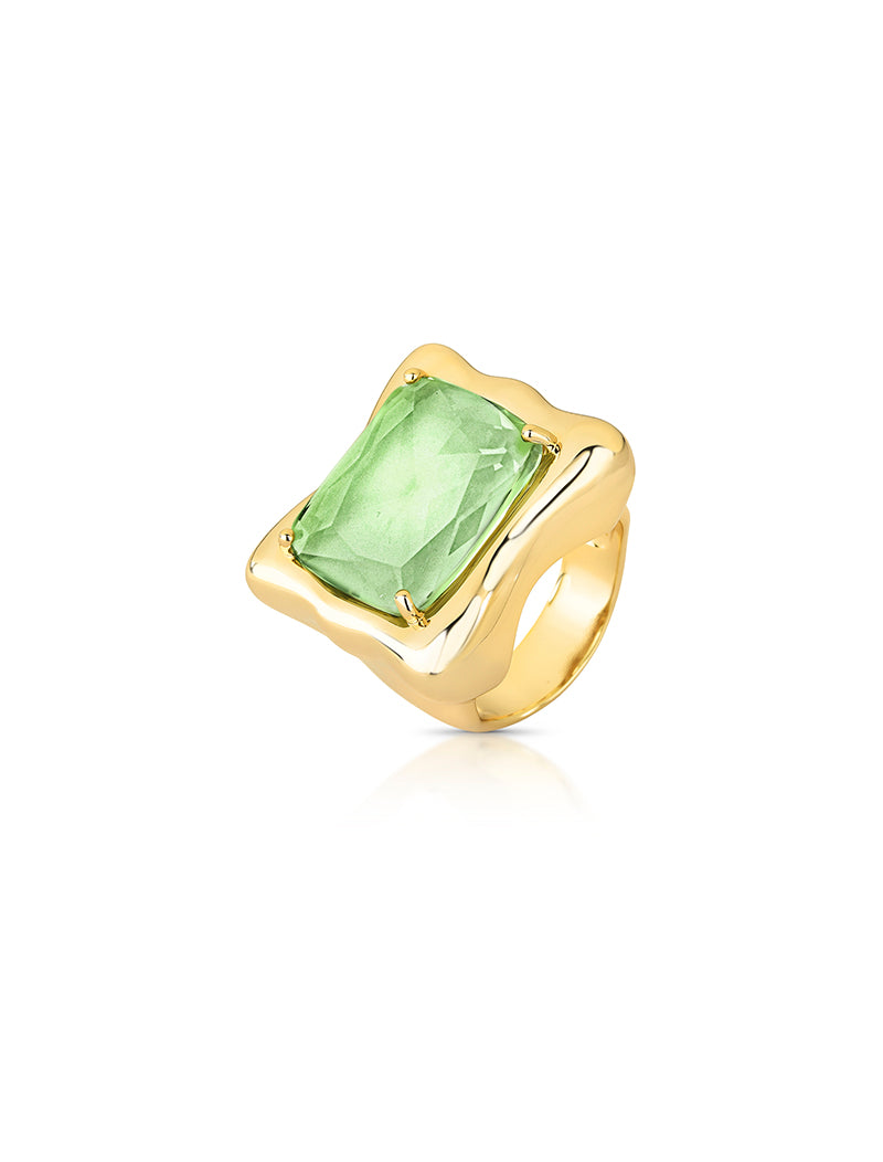 Anel Retangular Banho Ouro 18k Cristal