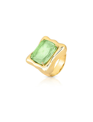 Anel Retangular Banho Ouro 18k Cristal