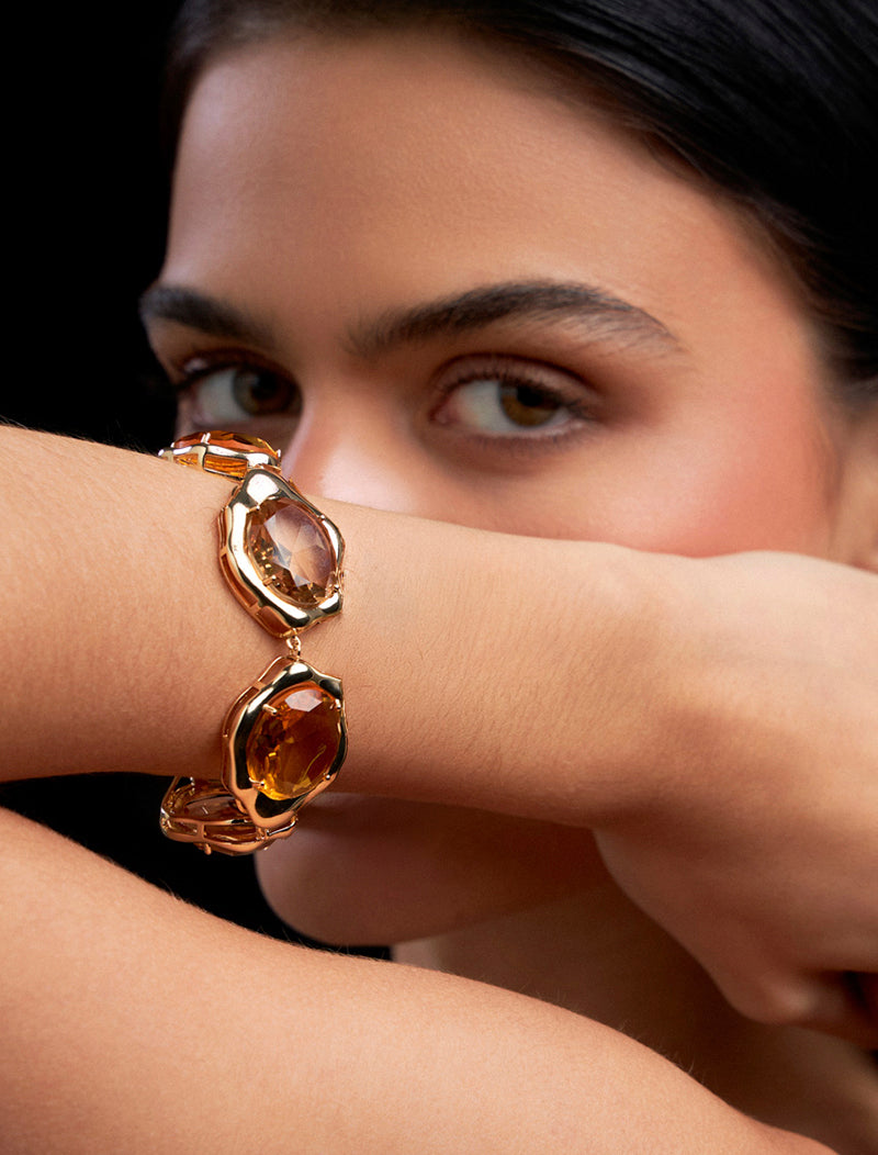 Pulseira Orgânico Ovais Banho Ouro 18k Cristal