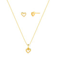 Conjunto Infantil Delicado Coração Liso Banho Ouro 18k
