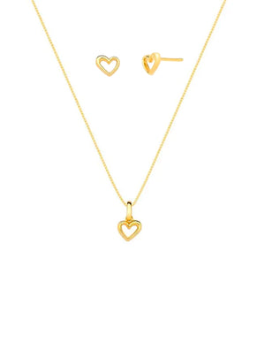 Conjunto Infantil Delicado Coração Liso Banho Ouro 18k