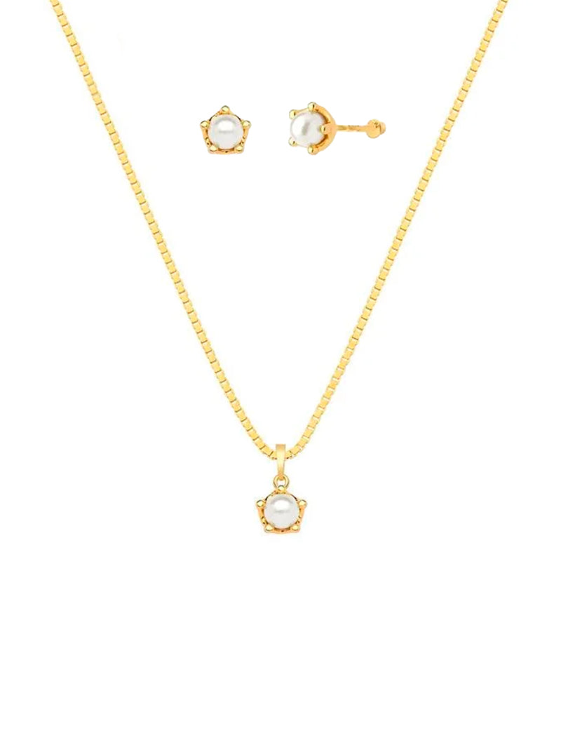 Conjunto Infantil Delicado Banho Ouro 18k Pérola Shell