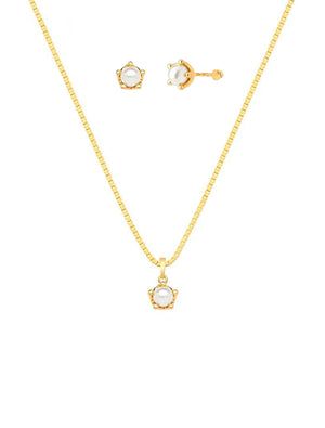 Conjunto Infantil Delicado Banho Ouro 18k Pérola Shell