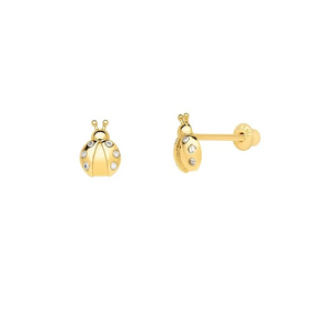 Brinco Joaninha Cravejado Banho Ouro 18k Zircônia