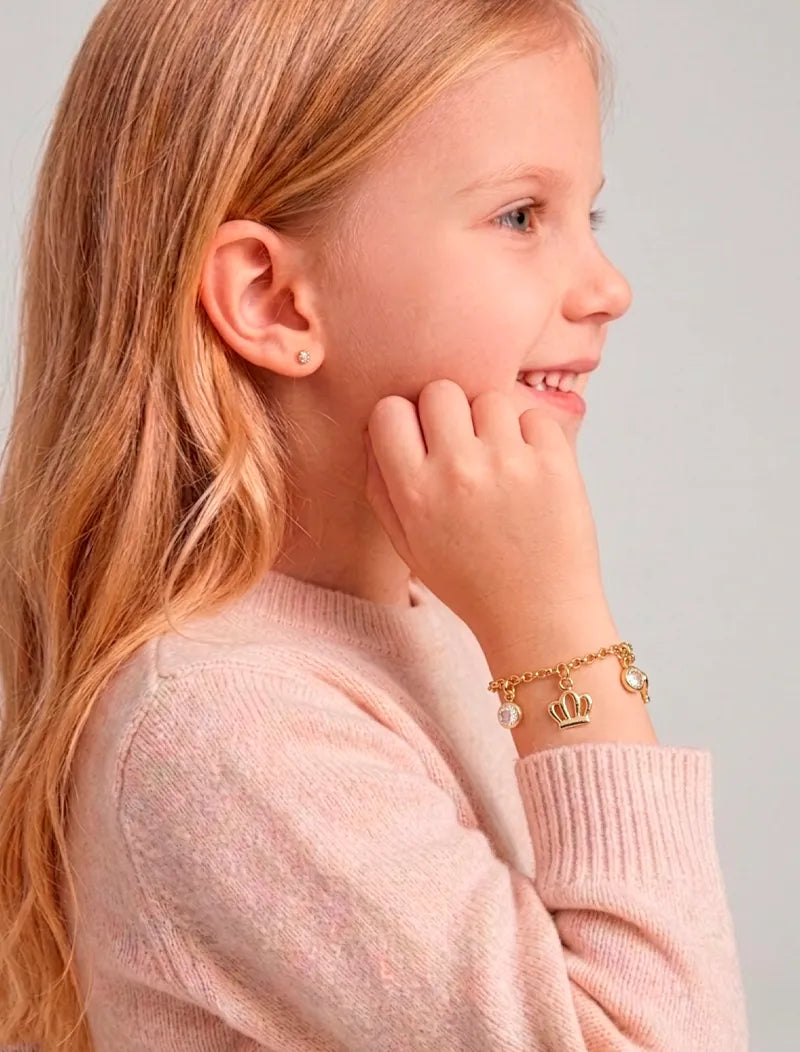 Pulseira Infantil Pingente Coroas Ponto de Luz Banho Ouro 18K Zircônia