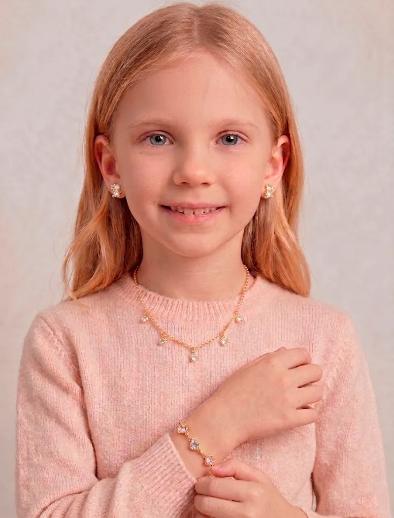 Colar Infantil Elos Pontos De Luz Banho Ouro 18k Zircônia