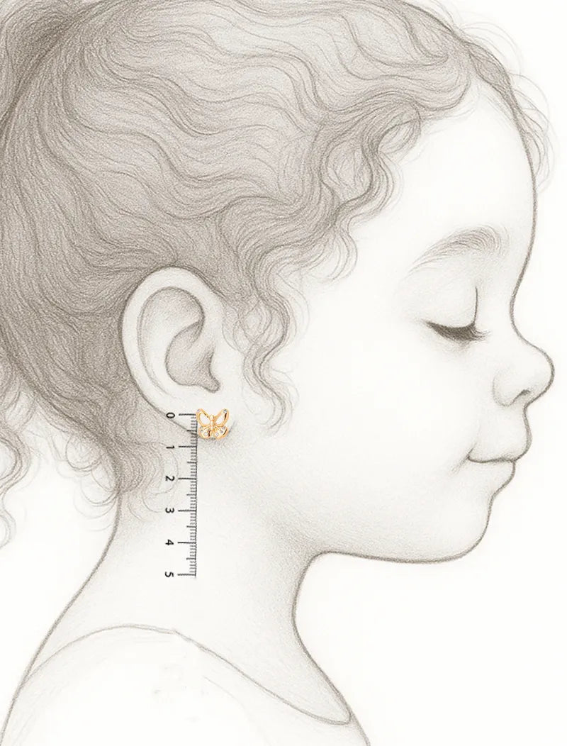 Brinco Infantil Borboletinha Vazada banho Ouro 18k Zircônia