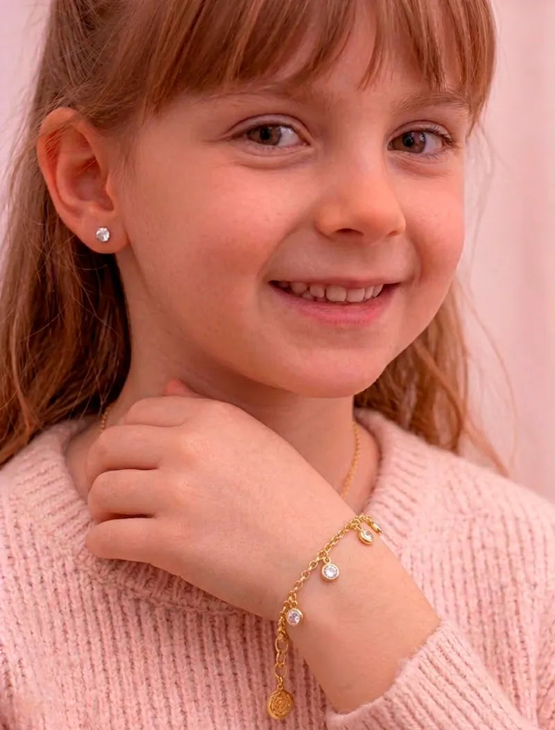 Pulseira Infantil Pontos de Luz Banho Ouro 18K Cristal