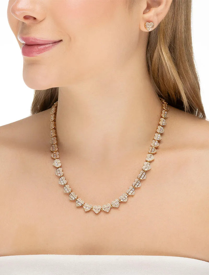 Conjunto Cravejado Coração Banho Dourado Zircônia