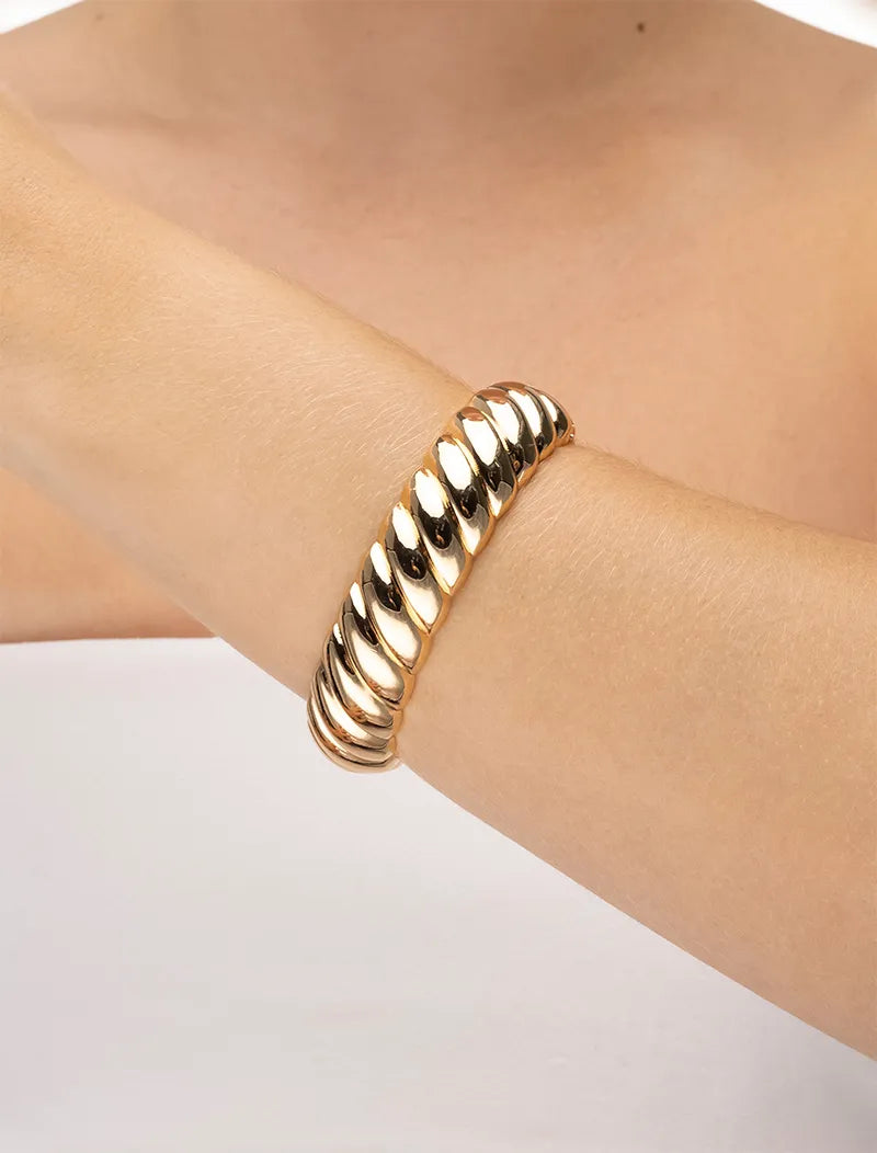 Pulseira Bracelete Gomos Liso Banho Dourado