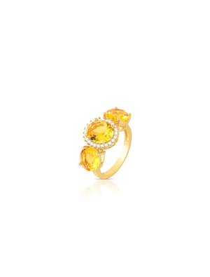 Anel Geométrico com Volta Cravejada Banho Ouro 18k Cristal
