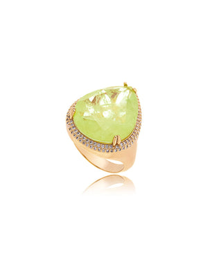 Anel Gota Detalhe Cravejado Banho Ouro 18K Zircônia