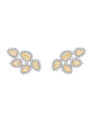 Brinco Ear Cuff Gotas Cravejadas Banho Ródio Cristal Fusion e Zircônia