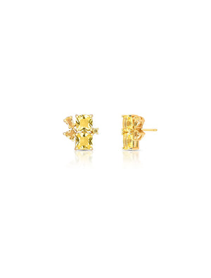 Brinco Dois Quadrados Delicados Banho Ouro 18k Cristal