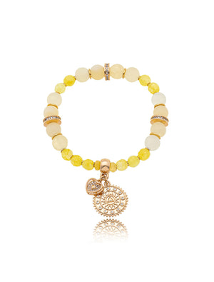 Pulseira Luz Silicone Pingentes Cravejados Banho Ouro 18K Jade
