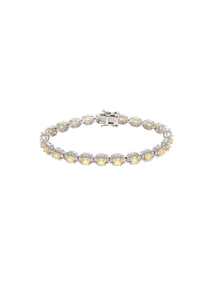 Pulseira Retangular Baguetes Cravejadas Banho Ródio Cristal Zircônia