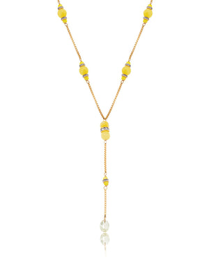 Colar Luz Gravata Pingente Gota Cristal Banho Ouro 18K Jade