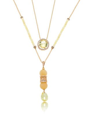 Colar Luz Duo Veneziana Pingente Cristal Cravejado Banho Ouro 18K Jade