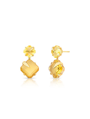 Brinco Dois Quadrados Banho Ouro 18K Cristal