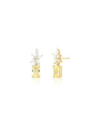 Brinco Base Flor Retangular Banho Ouro 18K Cristal